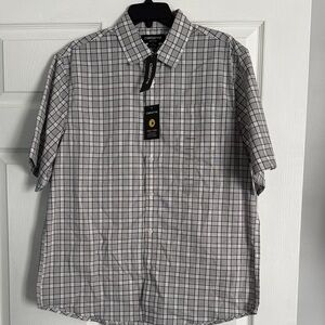 Claiborne Men's Short-Sleeve Plaid Button-Down Shirt - White & Gray